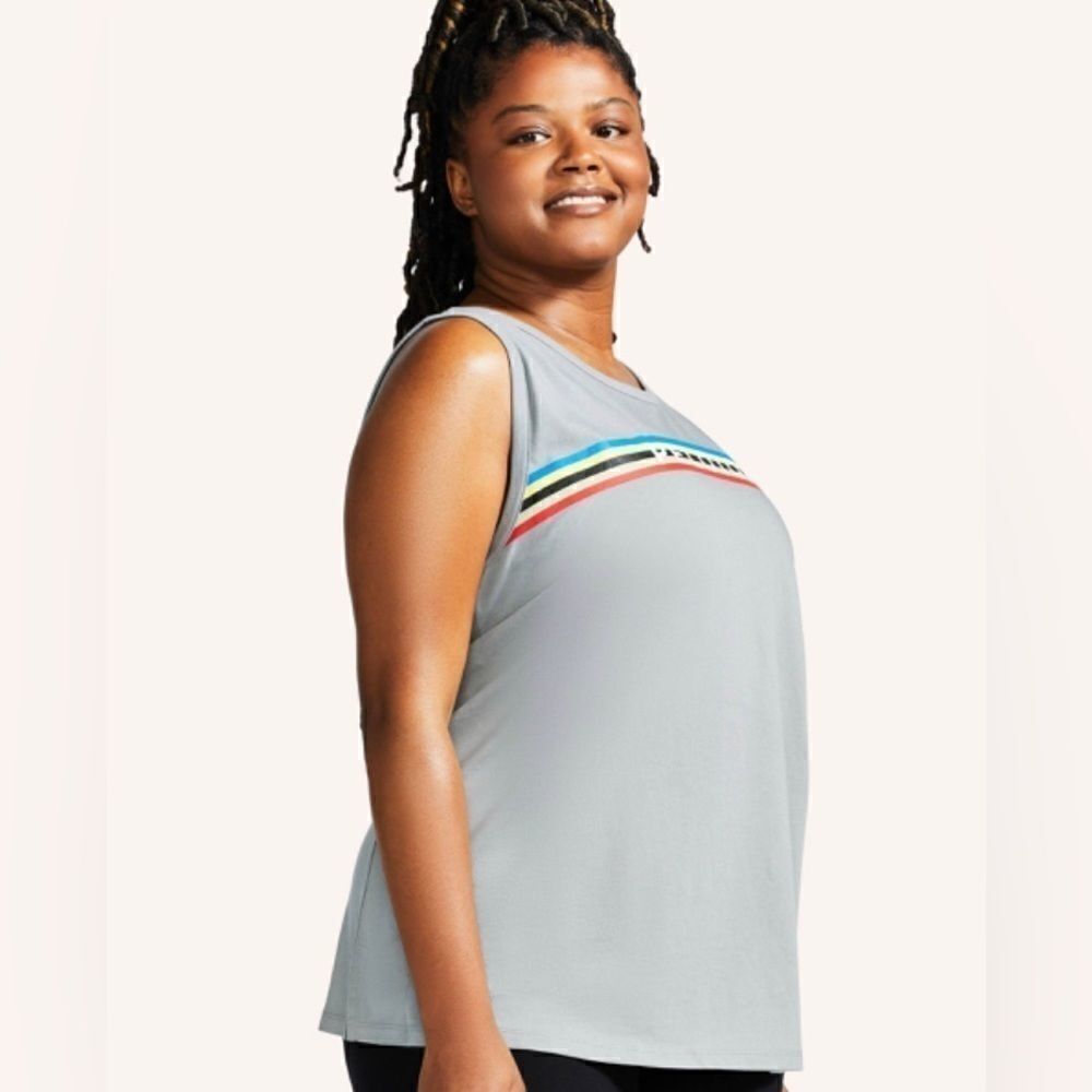 Peloton Work OutTank Top Size XL Extra Large Gray Rainbow Graphic Logo Sporty